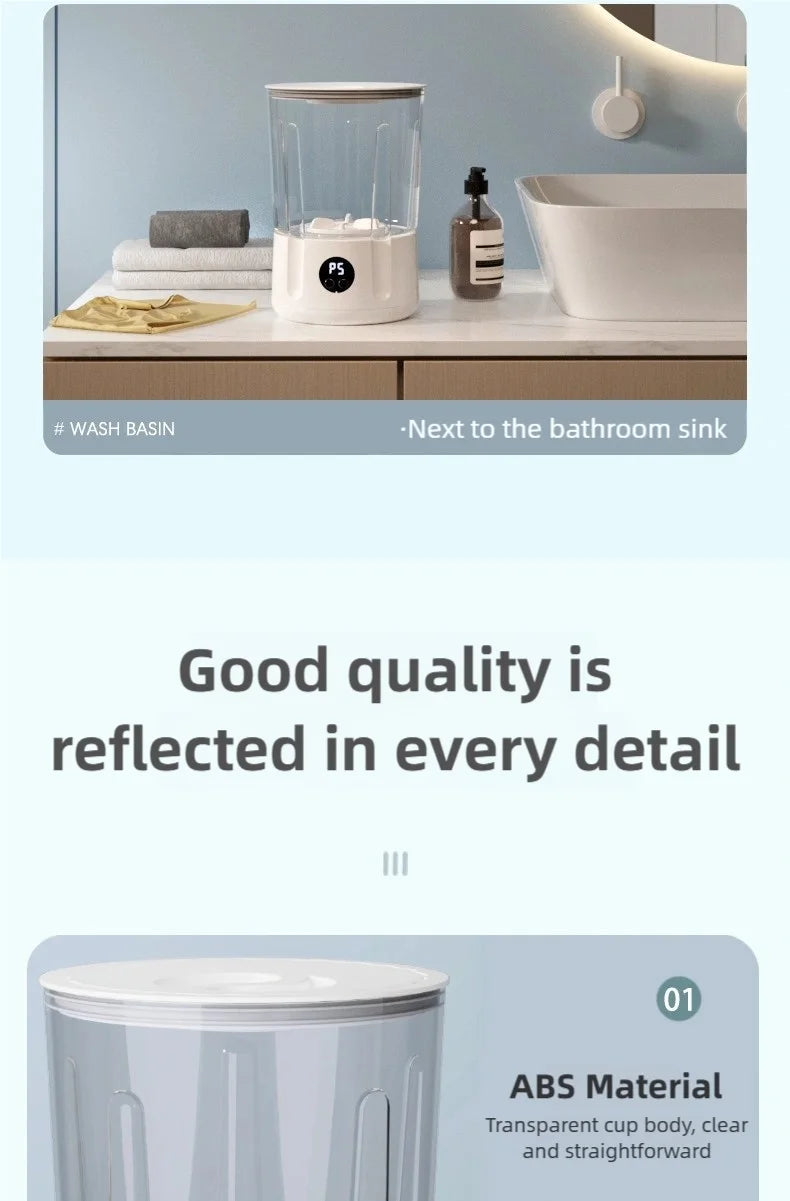 1.5L Portable Mini Washer — Perfect for Socks & Small Clothes Anytime, Anywhere