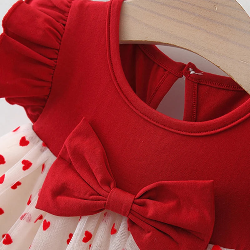 Baby Girl Princess Dress – Bow & Ruffle Sleeves Birthday Outfit (0–3 Yrs)