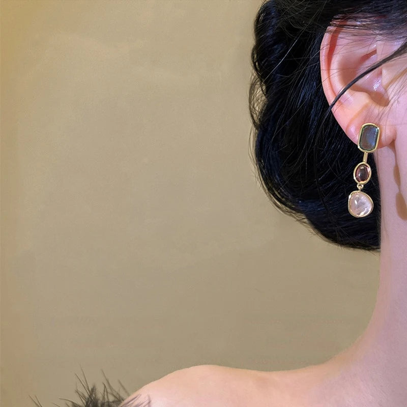 Asymmetric Colorful Resin Dangle Earrings – Retro Geometric Women’s Jewelry