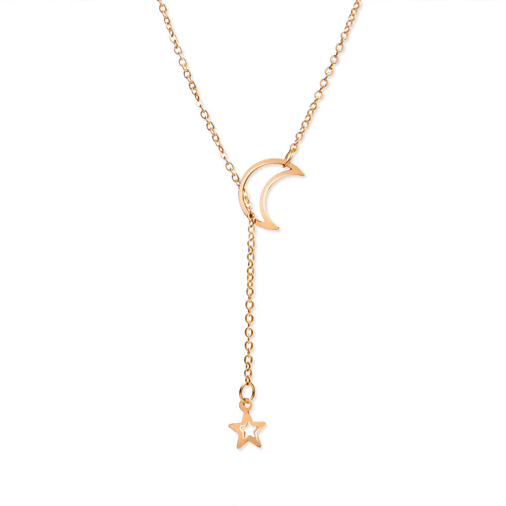 Simple Gold Moon & Star Pendant Choker – Women’s Party Charm Necklace