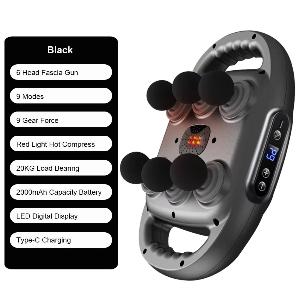 Fascia Gun Muscle Massager – Professional High-Frequency Massage Gun with 6 Heads for Back, Waist, Shoulder & Full Body Relief