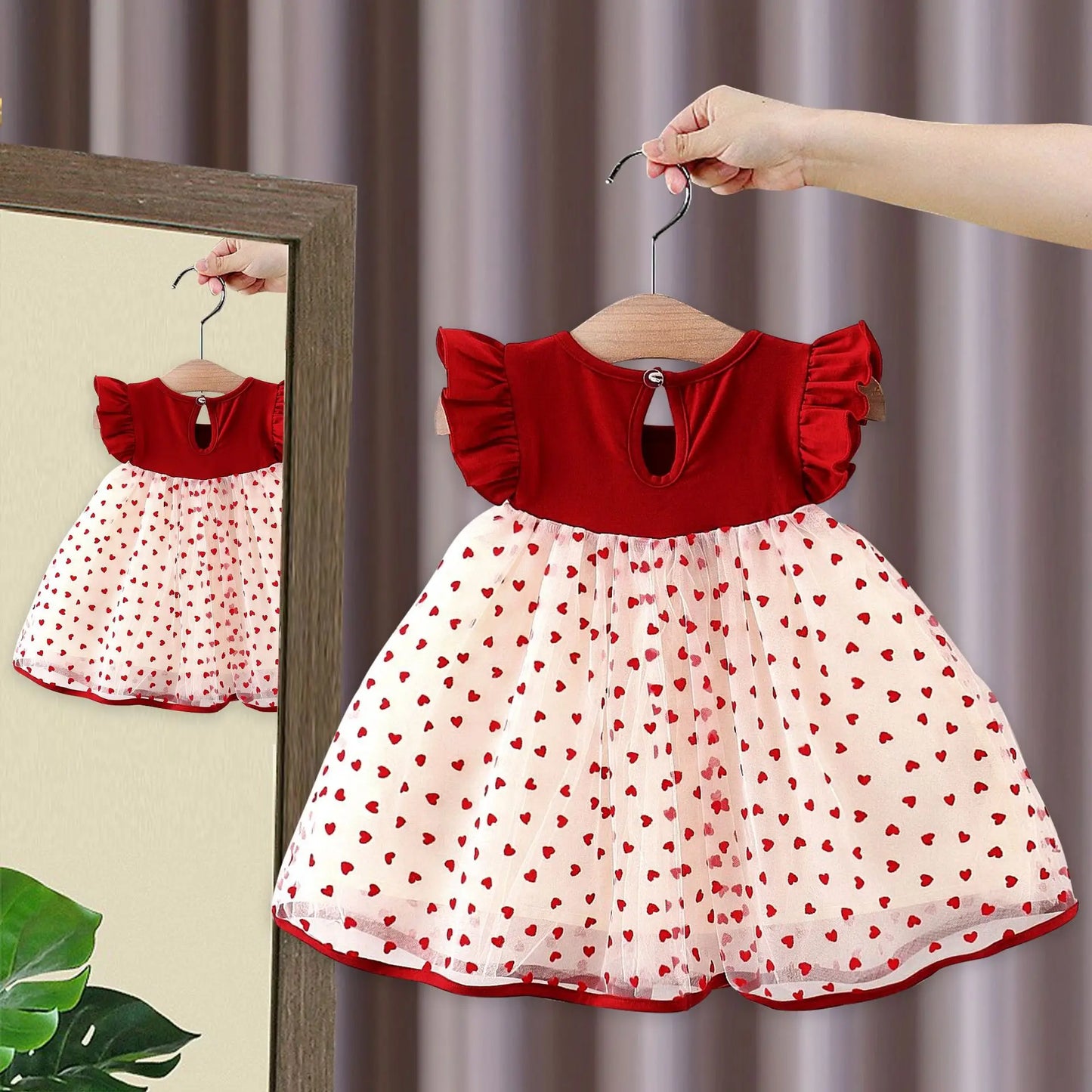 Baby Girl Princess Dress – Bow & Ruffle Sleeves Birthday Outfit (0–3 Yrs)