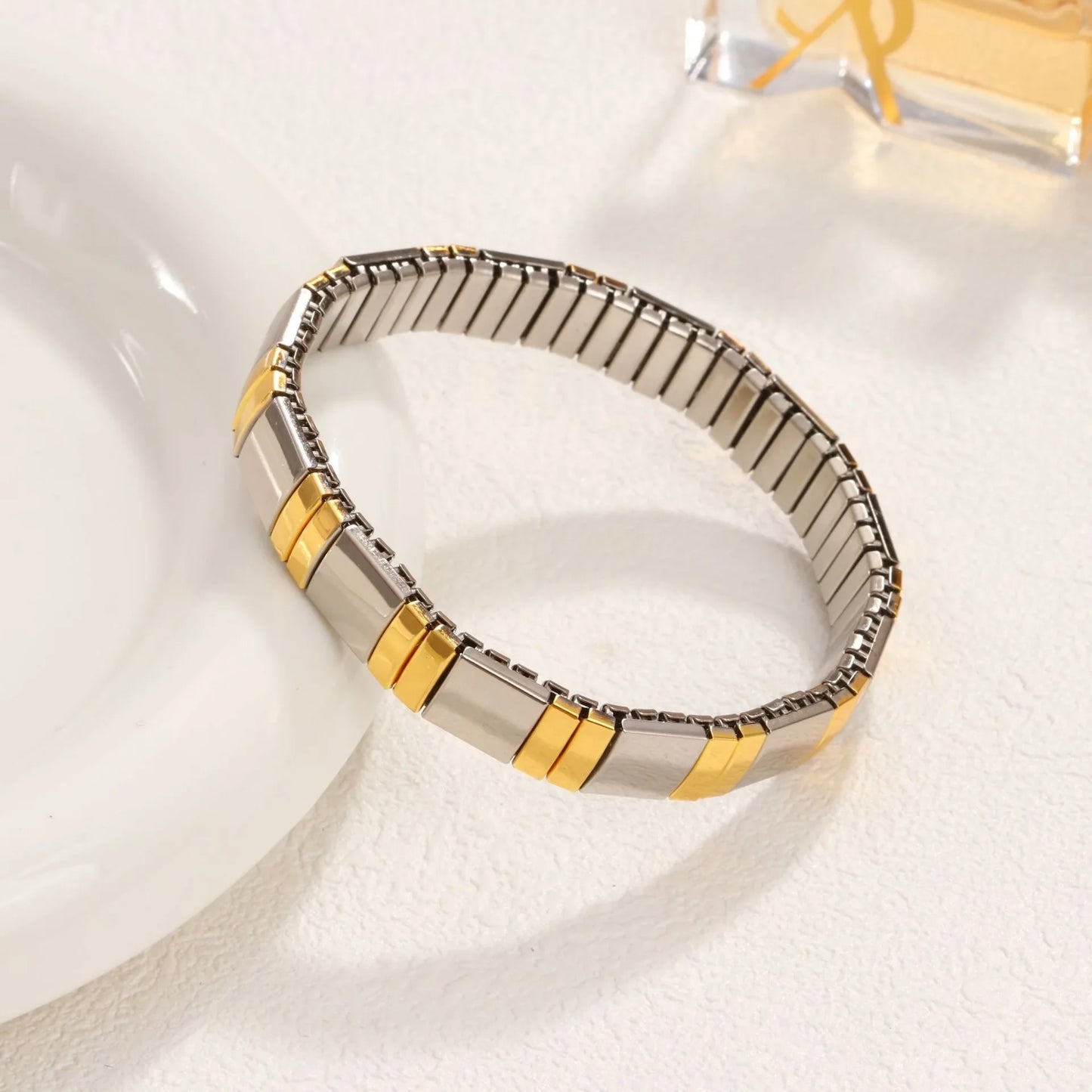 Loe Titanium Steel Gold Plated Heart Elastic Bracelet – Punk Hip Hop Jewelry for Women