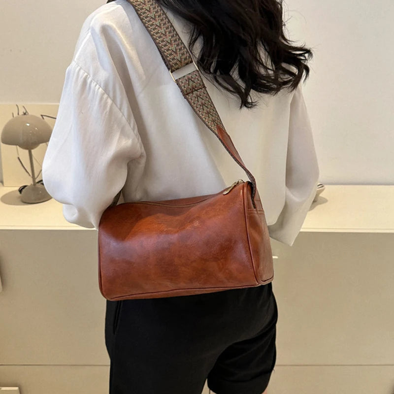 Vintage PU Leather Boston Handbag – Small Designer Crossbody & Travel Shoulder Bag for Women