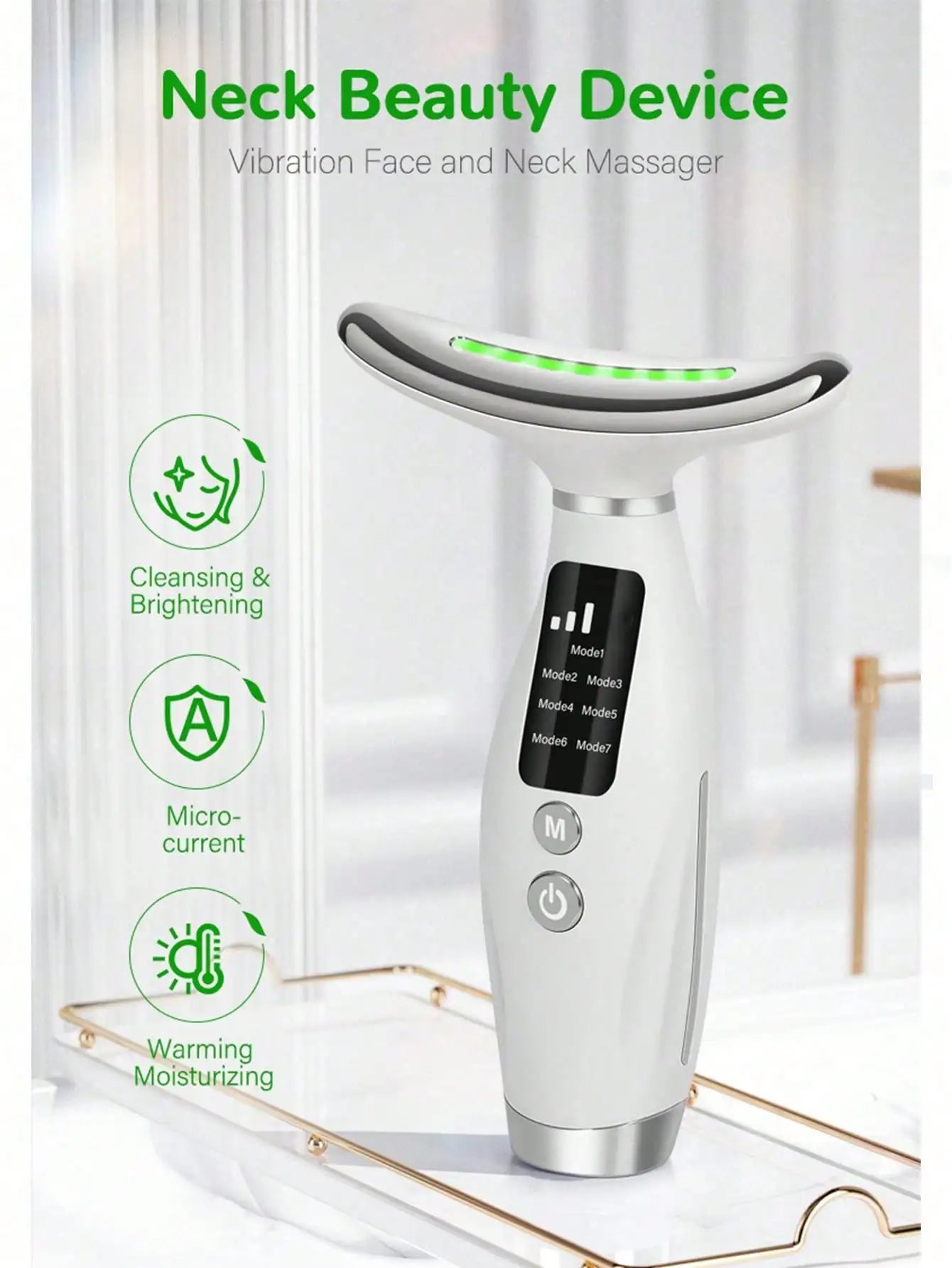 Colour Light Face & Neck Beauty Instrument – 7 Modes, 7 Speed Settings, Curved Hand Grip for Skin Rejuvenation & Lifting