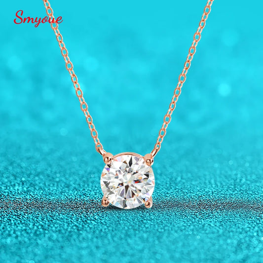 Smyoue 1-5CT Rose Gold Moissanite Necklace – D Color Sparkling Classic Pendant, 925 Sterling Silver