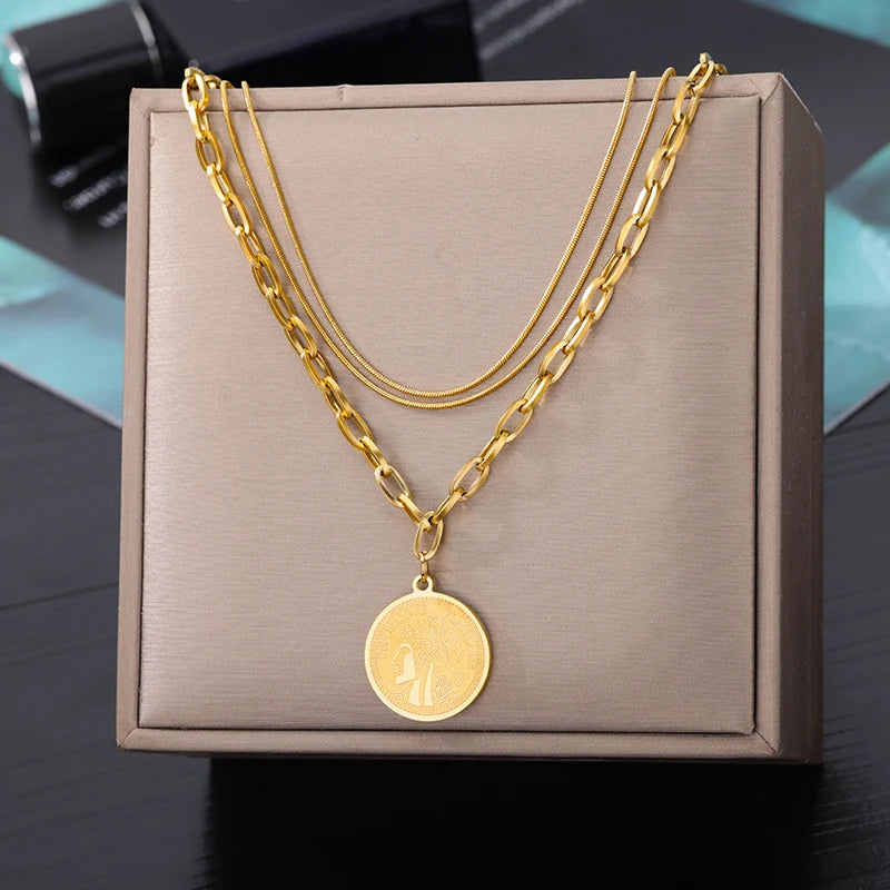 316L Stainless Steel Multilayer Heart Necklace – Gold Goth Clavicle Choker for Women
