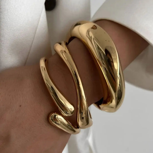 Vintage Punk Metal Cuff Bangles – Gold & Silver Geometric Bracelets for Women & Men