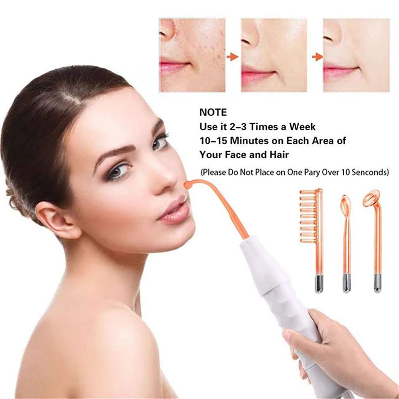 4-in-1 High Frequency Facial Therapy Wand – Galvanic Skin Care & Hair Growth Tool