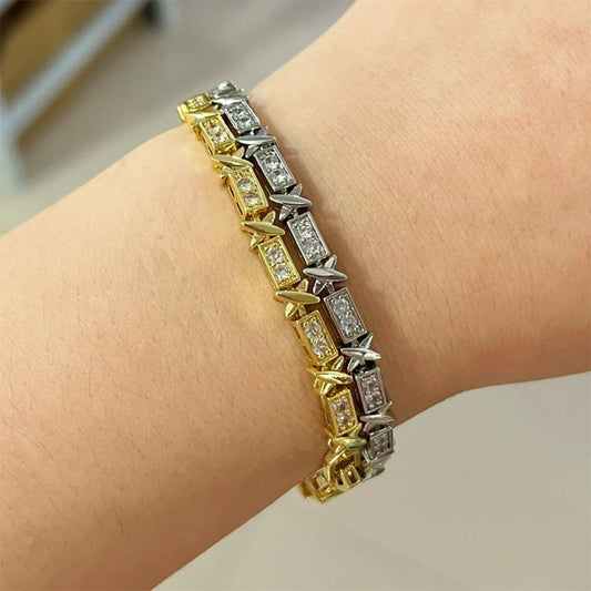 X Cross Zirconia Bracelet – Luxury Unisex Wedding Jewelry