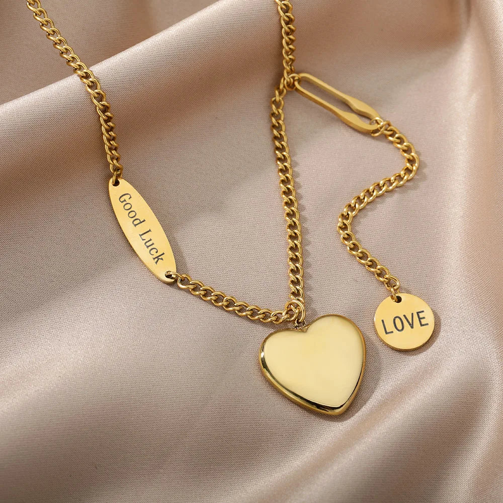 316L Stainless Steel Multilayer Heart Necklace – Gold Goth Clavicle Choker for Women