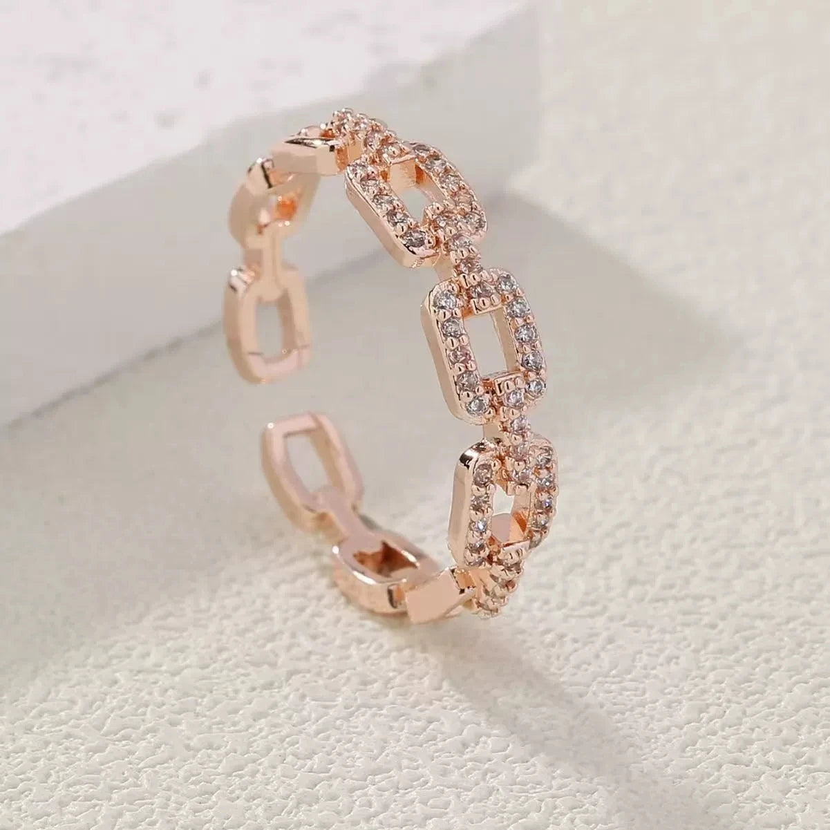 Zircon Twist Chain Open Ring – Elegant Gold & Silver Women’s Wedding Jewelry