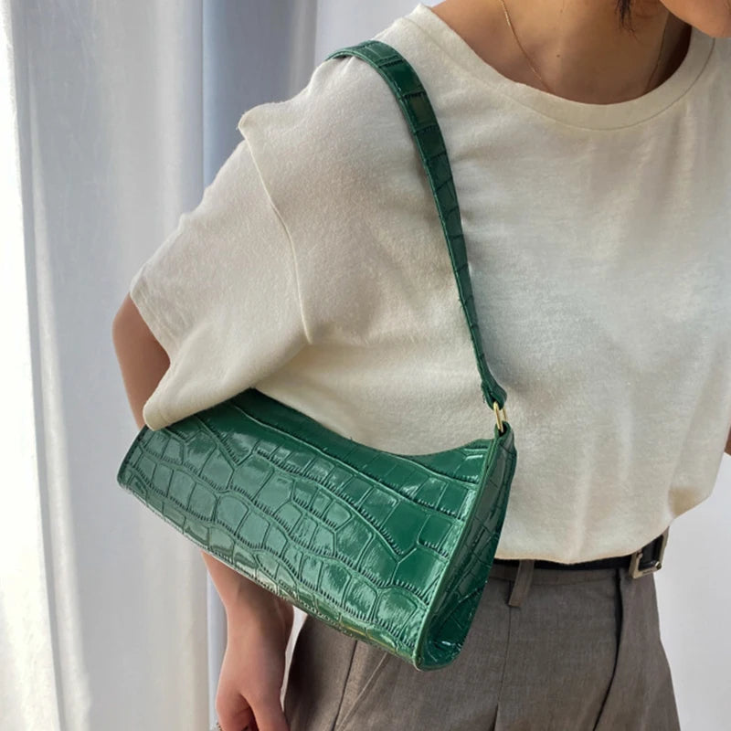 Retro Alligator Pattern PU Leather Handbag – Small Shoulder & Clutch Tote for Women