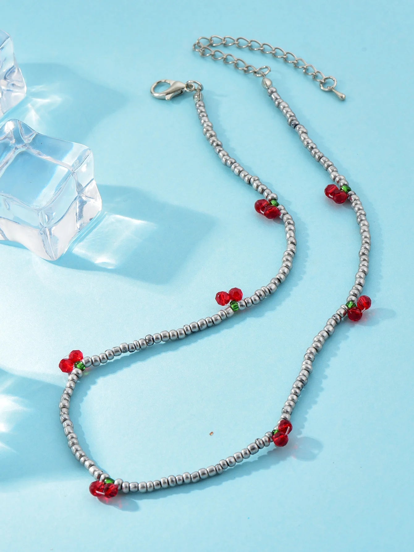 Long Way Summer Rice Beaded Necklace – Fresh Strawberry Cherry Design for Women