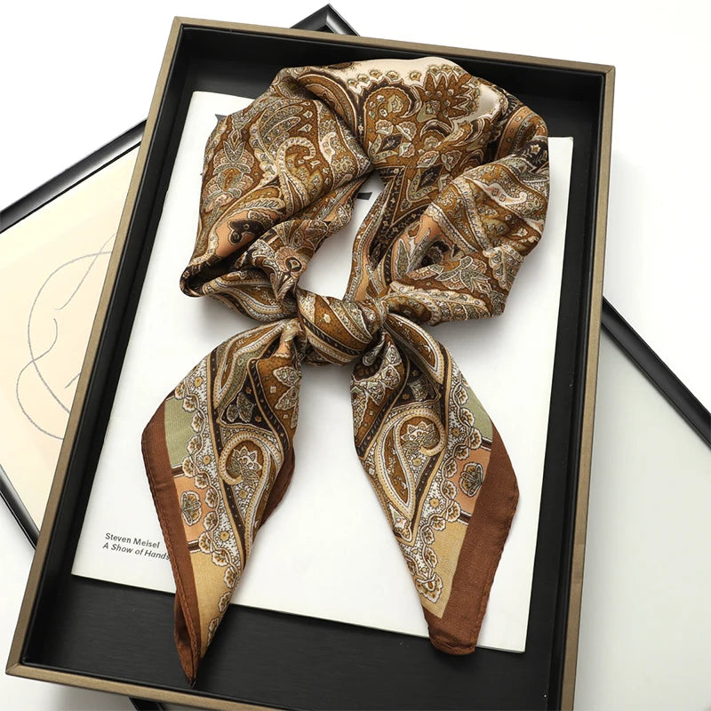 2025 New 70x70cm Printed Women’s Silk Scarf – Luxury Pashmina Square Shawl & Headband