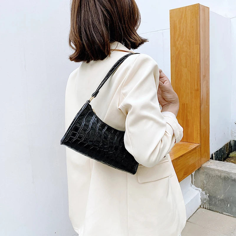 Retro Alligator Pattern PU Leather Handbag – Small Shoulder & Clutch Tote for Women