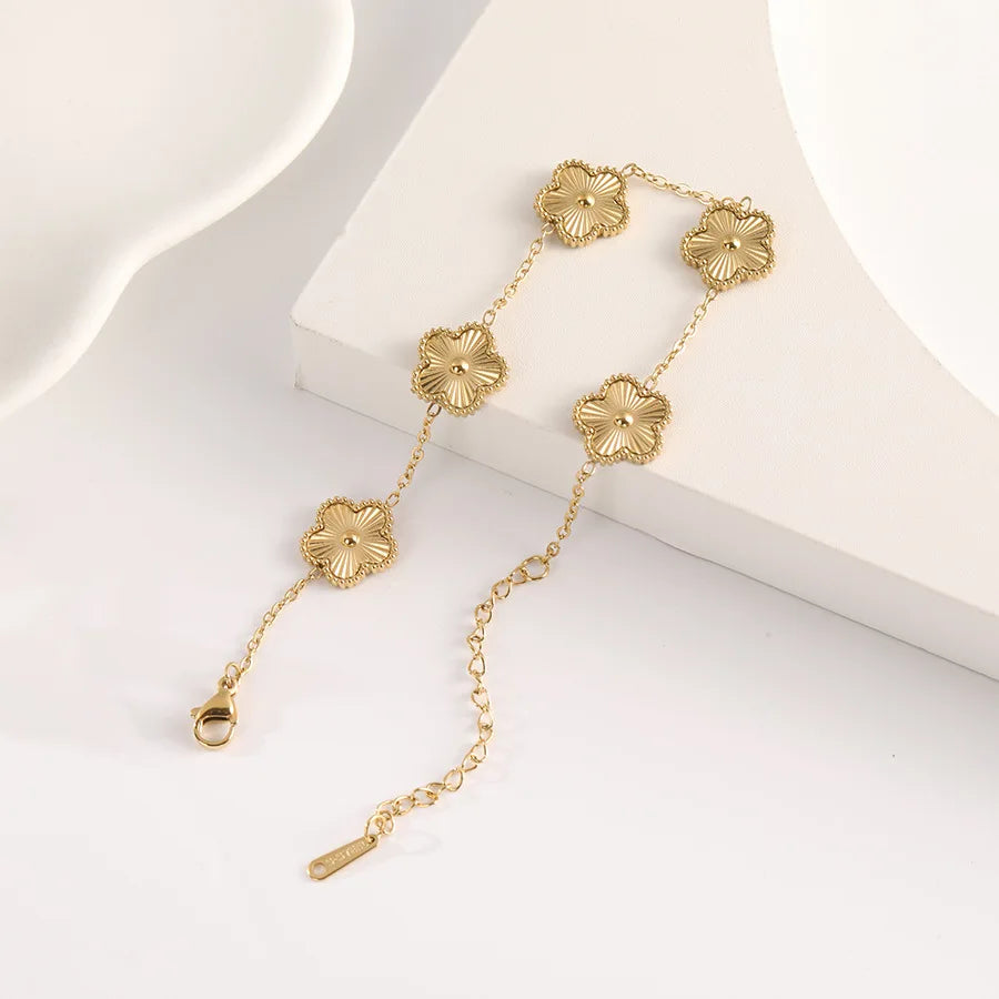 18K Gold-Plated Flower Bracelet – Plum Blossom Cuban Chain Women’s Jewelry