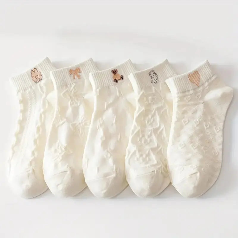 Cartoon Teddy Bear Ankle Socks – 5/10/20 Pairs Breathable & Cute