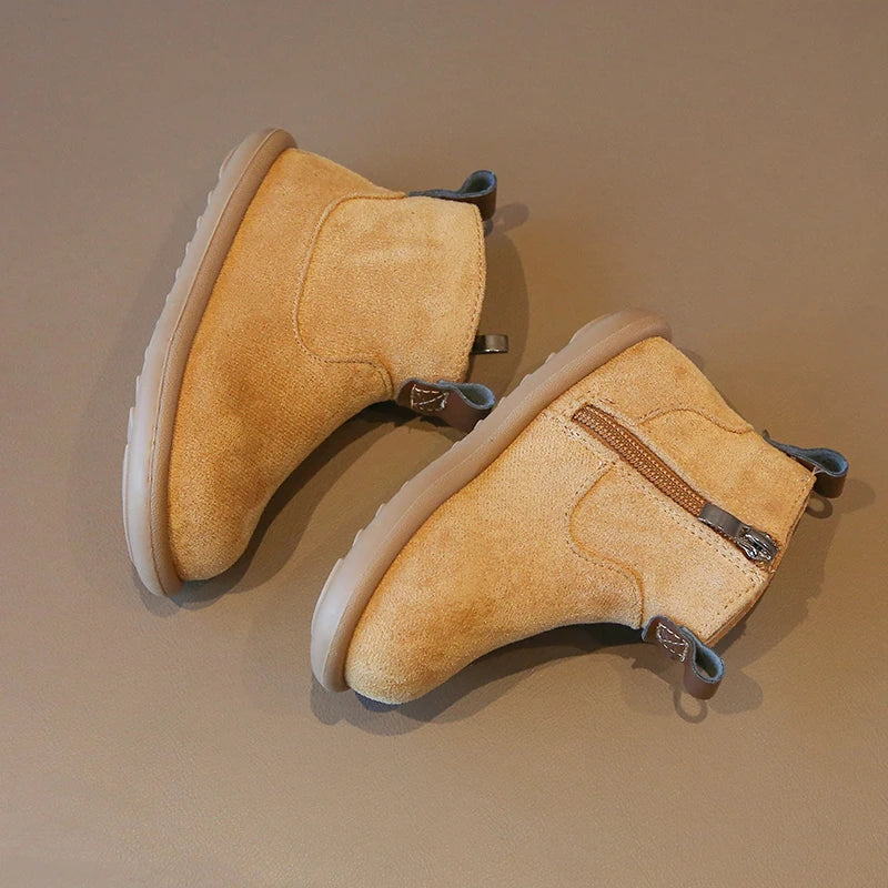 Autumn Winter Baby Boots – Boys Girls Oxford Suede Plush Ankle Shoes Anti-Slip Outdoor Kids Footwear