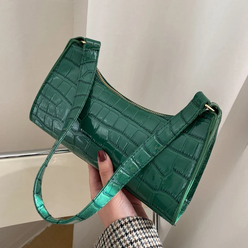 Retro Alligator Pattern PU Leather Handbag – Small Shoulder & Clutch Tote for Women