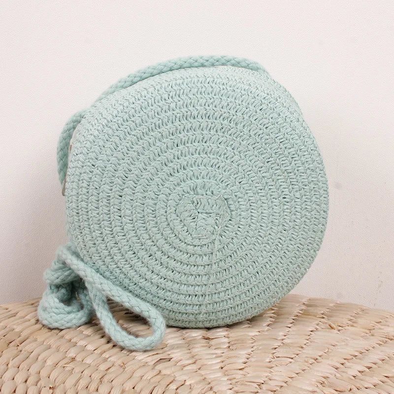 Round Straw Woven Beach Crossbody Bag – Cute Rattan Shoulder Handbag for Women