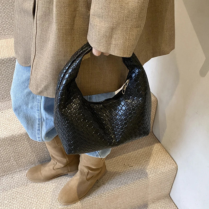 Classic Woven PU Leather Hobo – Small Top-Handle Shoulder Bag for Women