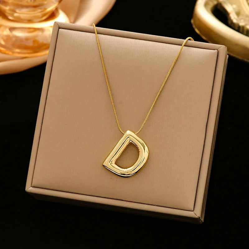 Gold Stainless Steel Letter Necklace – Chunky Alphabet Pendant Jewelry