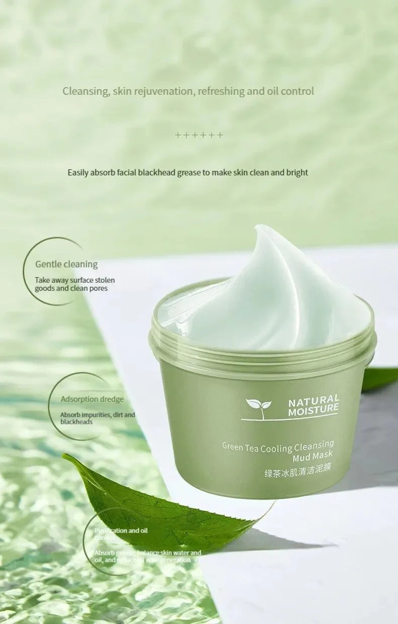 Green Tea Ice Mud Mask – Deep Cleansing, Moisturizing, Oil Control & Blackhead Removal with Applicator (120g)