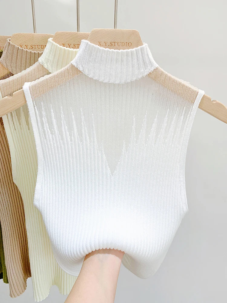 Y2K Mesh Knit Tank Top – Sleeveless Cut-Out Streetwear Style