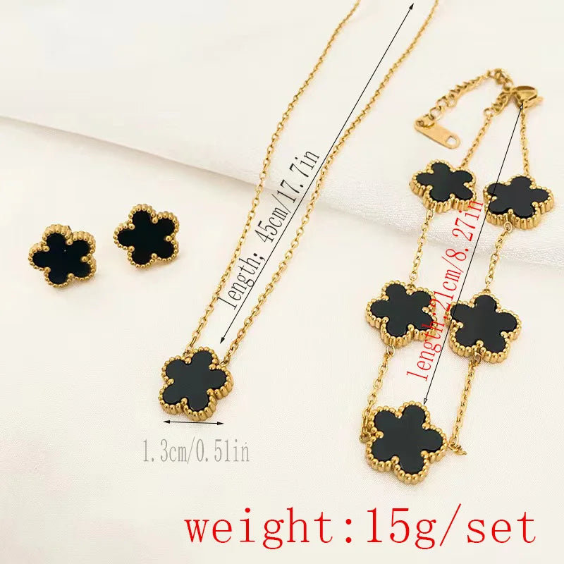 3-Piece Stainless Steel Plum Blossom Jewelry Set – Necklace, Bracelet & Earrings for Women