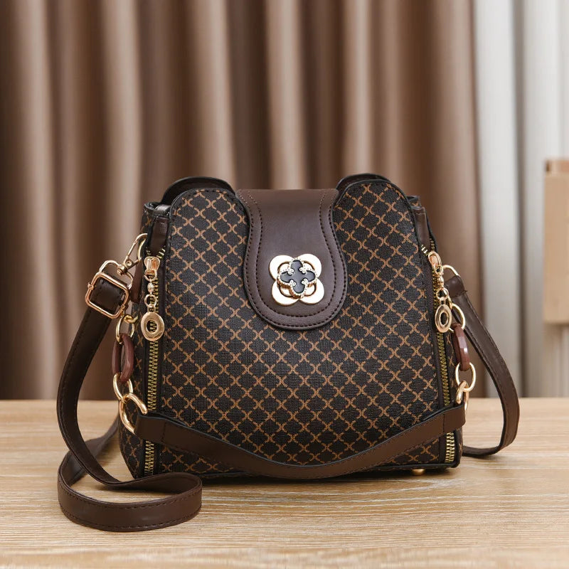 Luxury Check Print Bucket Bag – Large Capacity Shoulder & Crossbody Handbag for Women