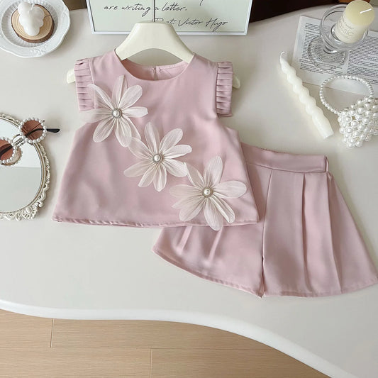 Girls’ Summer Outfit – 2-Piece Floral T-Shirt & Shorts Set