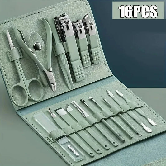 16pcs Manicure & Pedicure Set – Professional Nail Clippers with Travel Case