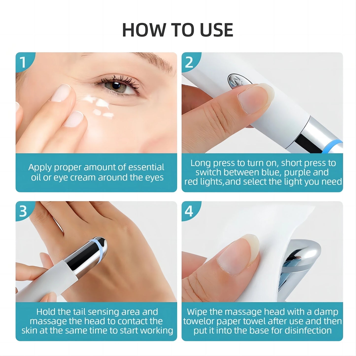 5 In 1 Eye Beauty Device Facial Massager Led Red Light Therapy Wand for Relax Eye Dark Circles Eye Bags Puffiness Skincare Tool