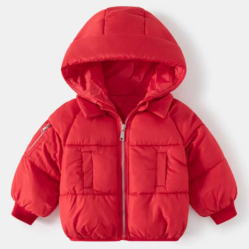 Winter Kids Hooded Cotton Jacket – Warm Thick Plush Zipper Coat Long Sleev
