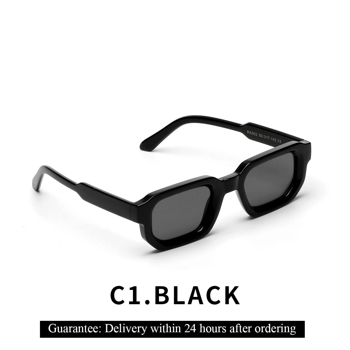 Ruiao 2025 Luxury Premium Black Designer Square Sunglasses – Unisex for Men & Women