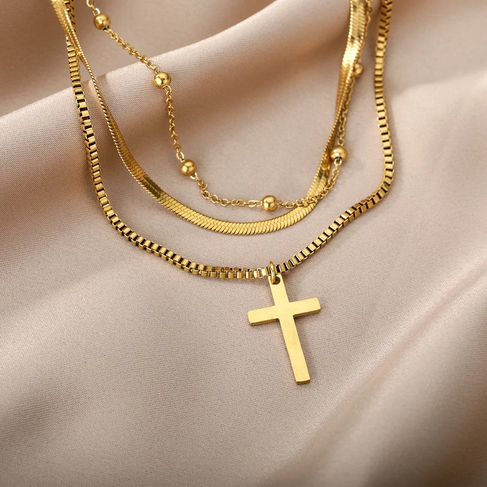 316L Stainless Steel Multilayer Heart Necklace – Gold Goth Clavicle Choker for Women