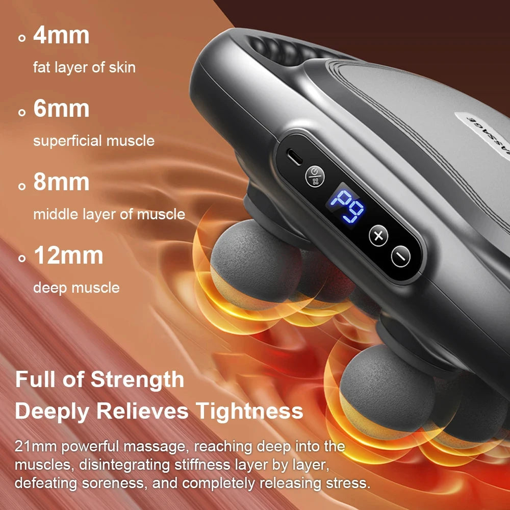 Fascia Gun Muscle Massager – Professional High-Frequency Massage Gun with 6 Heads for Back, Waist, Shoulder & Full Body Relief