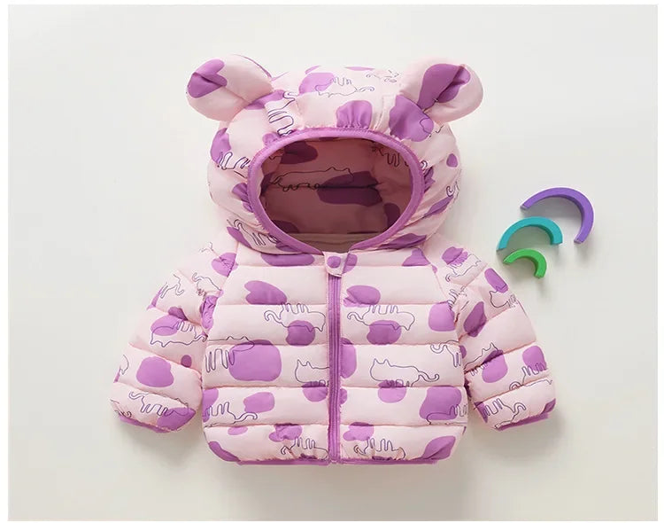 Kids Winter Hooded Down Jacket – Baby Boys & Girls Lightweight Cartoon Print Warm Coat