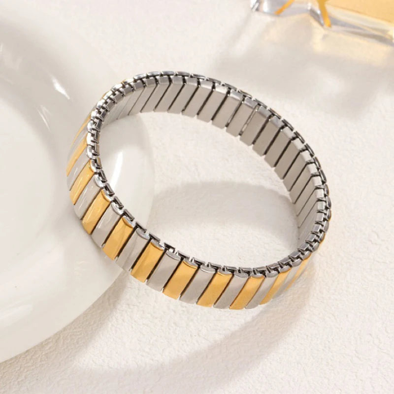 Loe Titanium Steel Gold Plated Heart Elastic Bracelet – Punk Hip Hop Jewelry for Women