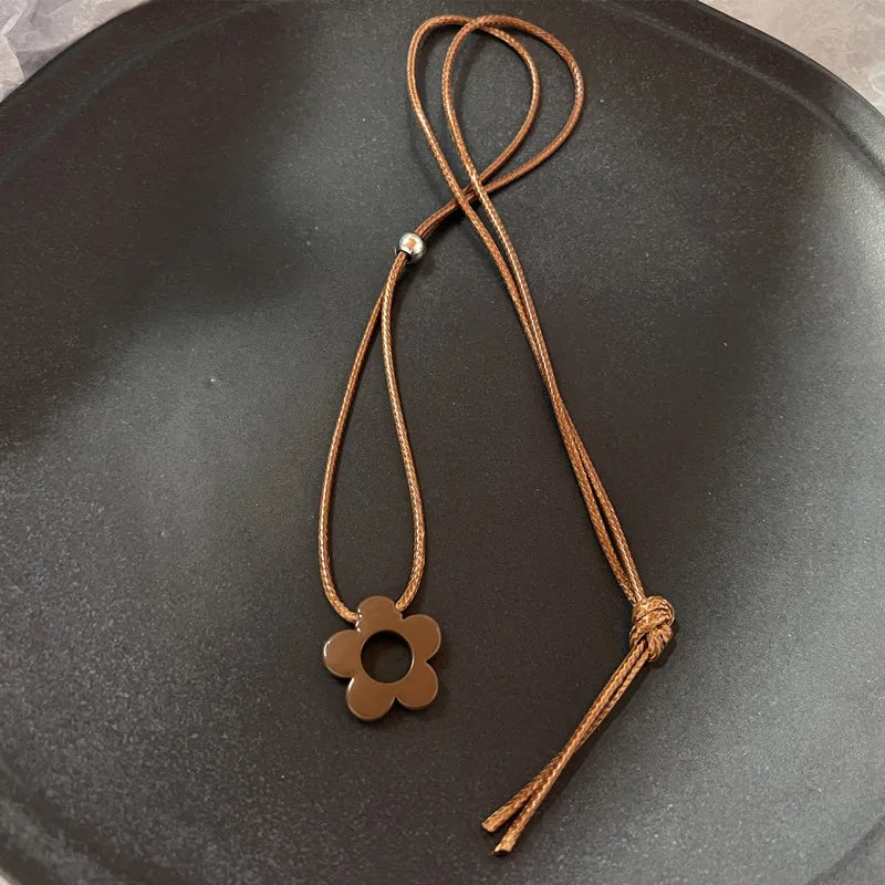 Vintage Brown Stone Pendant Necklace – Long Leather Rope Women’s Jewelry