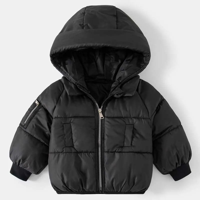 Winter Kids Hooded Cotton Jacket – Warm Thick Plush Zipper Coat Long Sleev