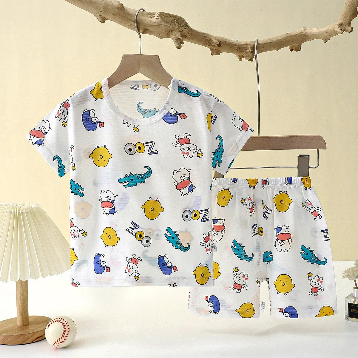 Children’s Summer Cotton Sleepwear Set – Short Sleeve T-Shirt & Shorts for Boys & Girls