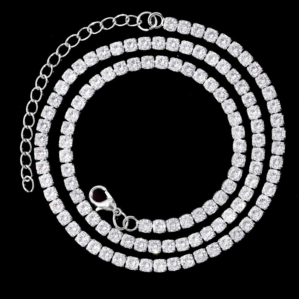 Prong Cuban Link Chain Necklace – 2-Row Iced Out Rhinestone Hip Hop Jewelry for Men & Women