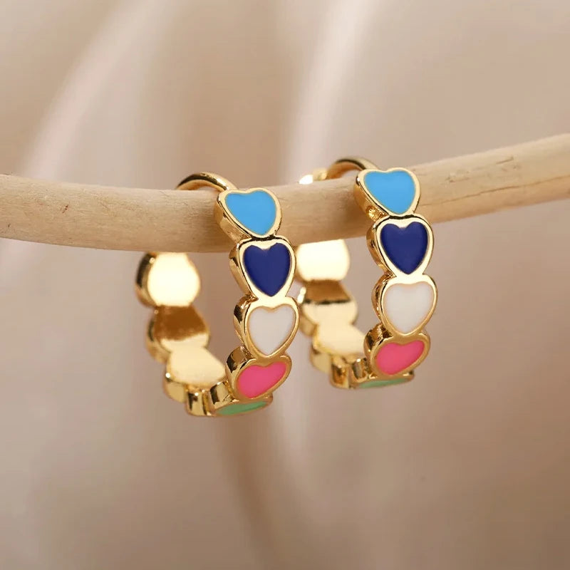 Gold Heart Zircon Hoop Earrings – Waterproof Stainless Steel Jewelry