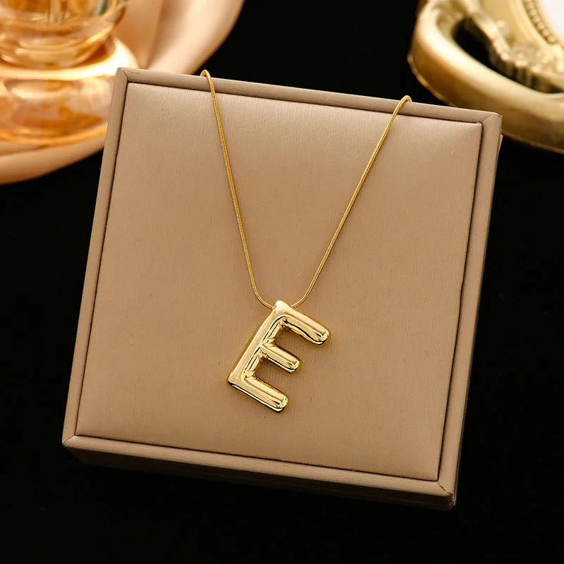Gold Stainless Steel Letter Necklace – Chunky Alphabet Pendant Jewelry