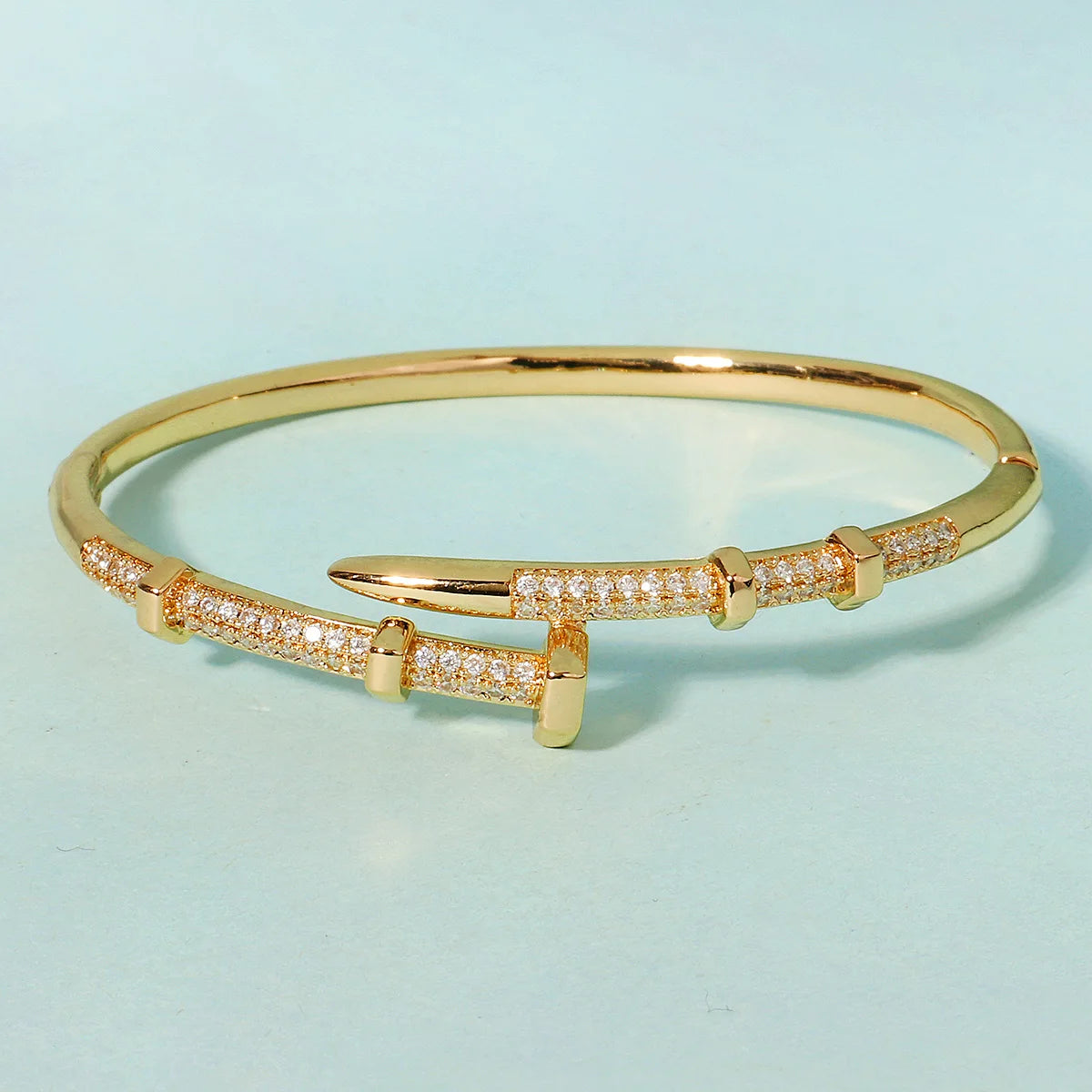Classic Stainless Steel Nail Bracelet – Sparkling Zircon Bangle Jewelry Gift