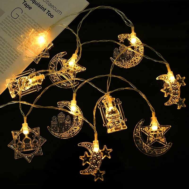 1.5M 10LED Eid Mubarak String Lights – Moon, Star & Castle Ramadan Home Decoration 2026