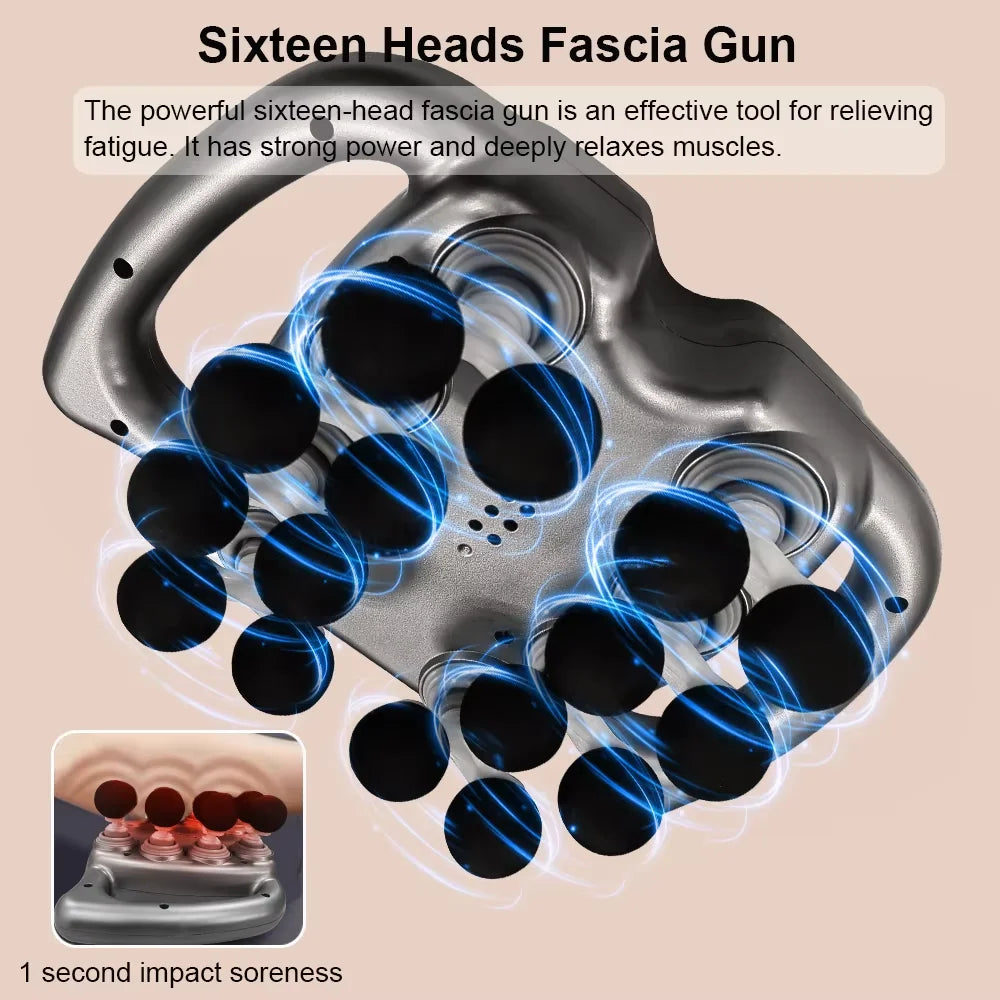 Fascia Gun – 16-Head Professional Muscle Massage Gun | High-Frequency Vibration Massager for Full Body, Legs, Back, Shoulder & Waist