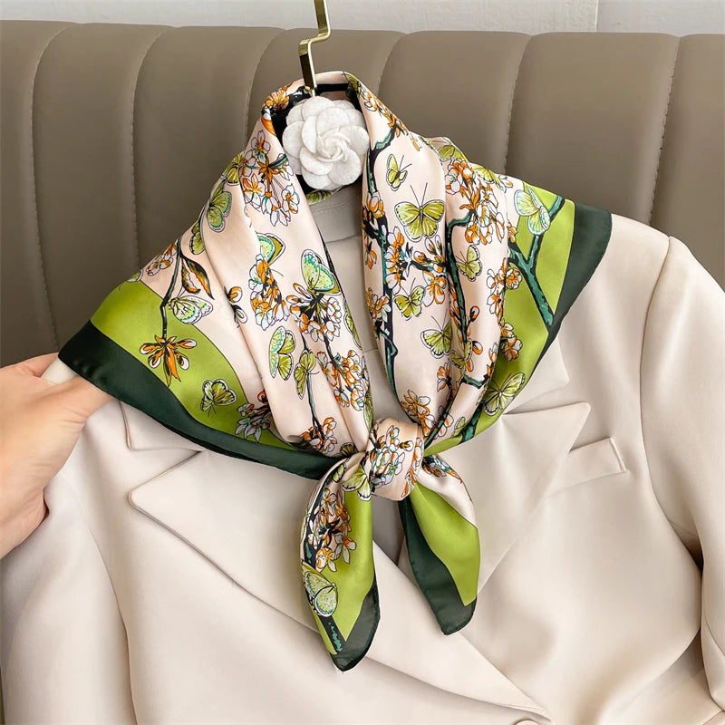 2025 New 70x70cm Printed Women’s Silk Scarf – Luxury Pashmina Square Shawl & Headband